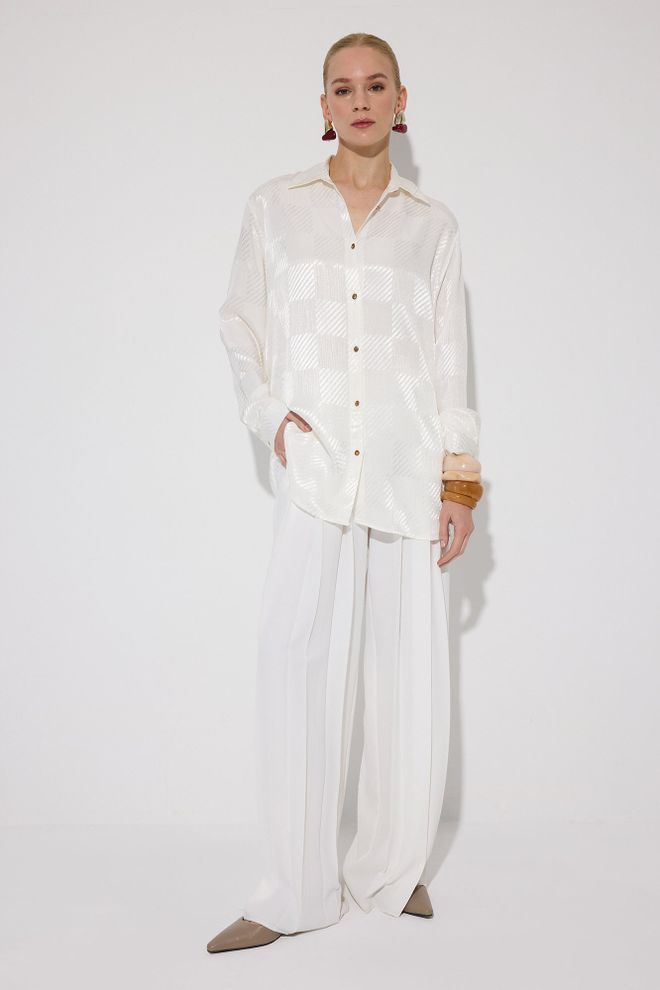 Touche Prive Witte Geruite Elegante Geknoopte Shirt Groothandel Kleding Casual