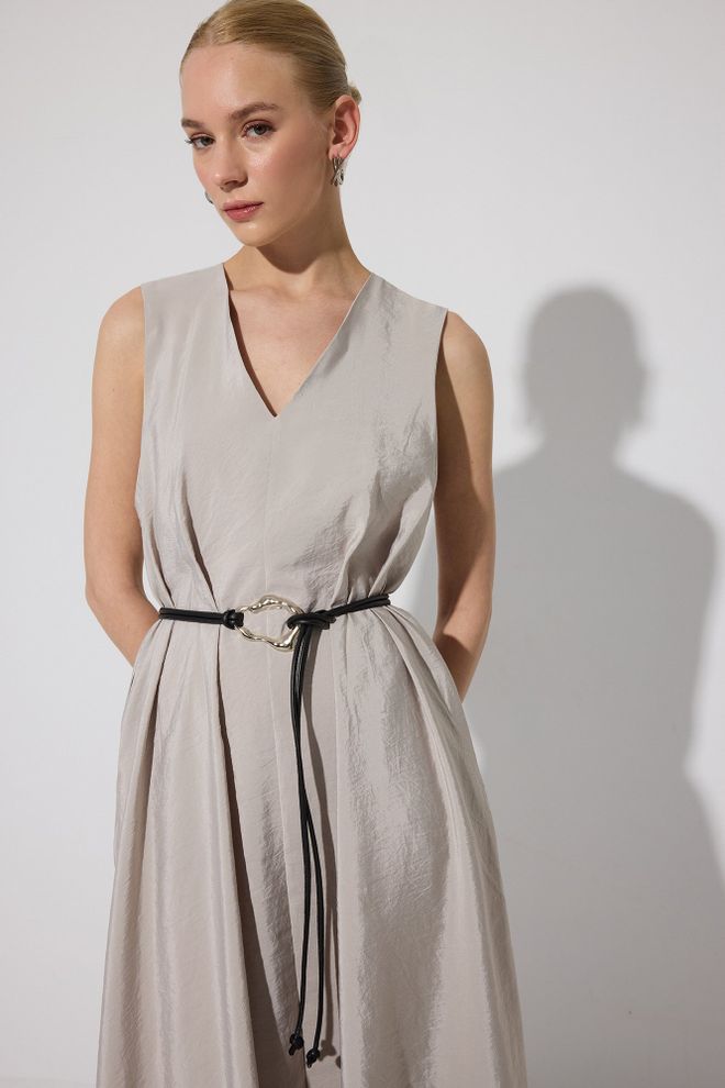 Touche Prive Bej Zarif Resmi A Kesim Elbise Toptan Giyim 5