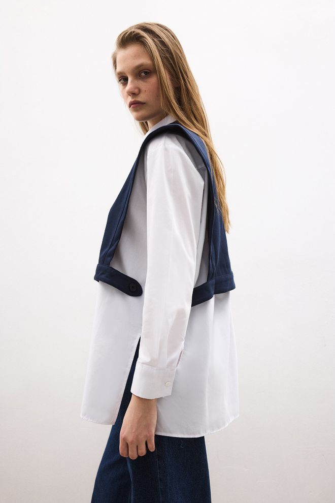 Touche Prive Lacivert Hakim Yakalı Bol Kalıp Gömlek Toptan Giyim Ev Hali