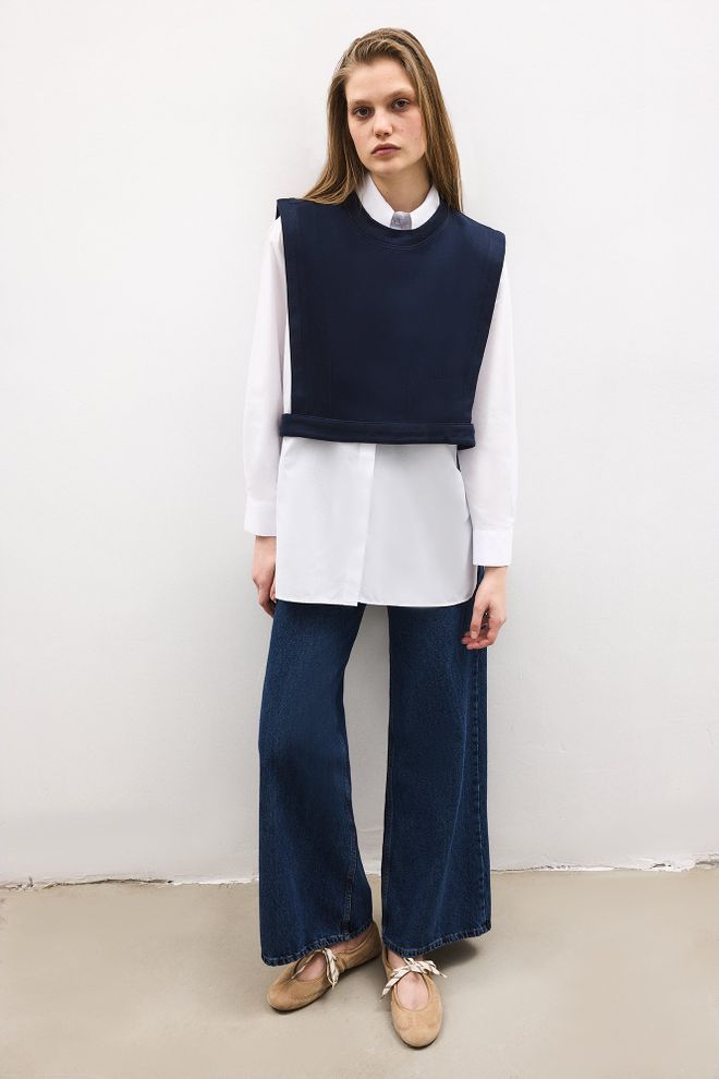 Touche Prive Lacivert Hakim Yakalı Bol Kalıp Gömlek Toptan Giyim Bahar