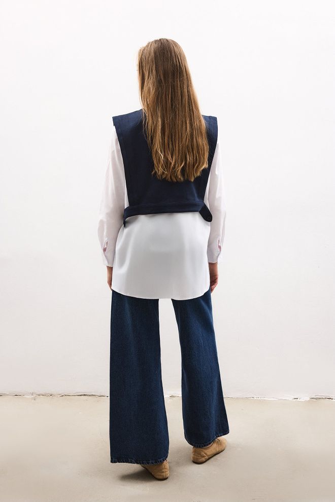 Touche Prive Lacivert Hakim Yakalı Bol Kalıp Gömlek Toptan Giyim 5