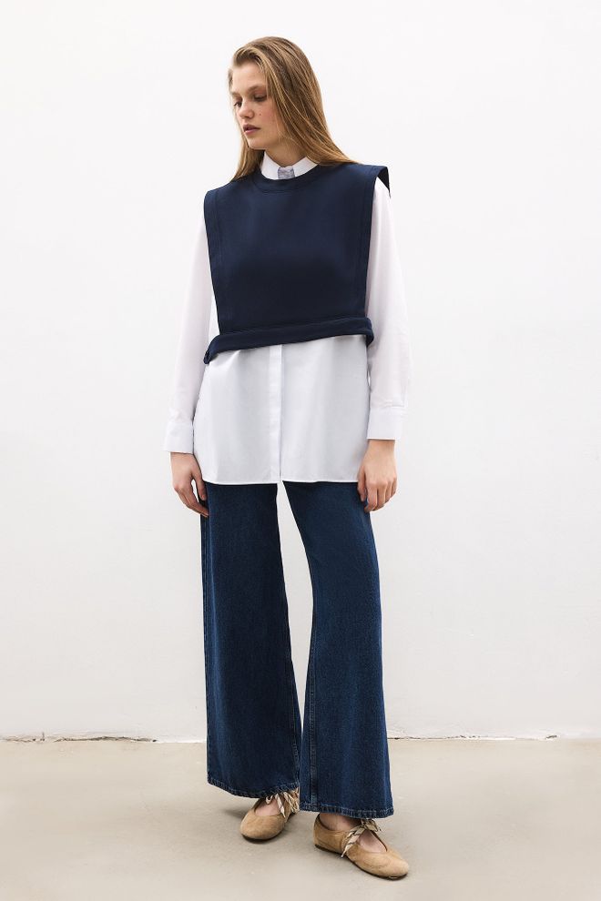 Touche Prive Lacivert Hakim Yakalı Bol Kalıp Gömlek Toptan Giyim 1