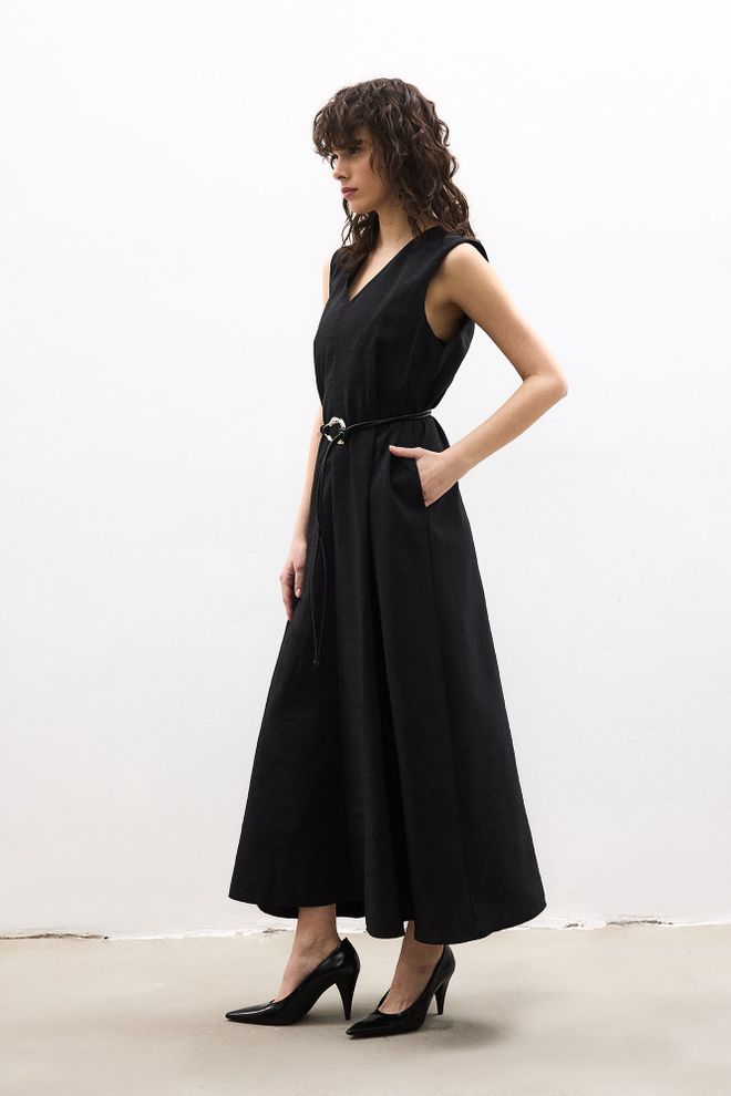 Touche Prive Siyah Zarif A Kesim Maksi Elbise Toptan Giyim 1