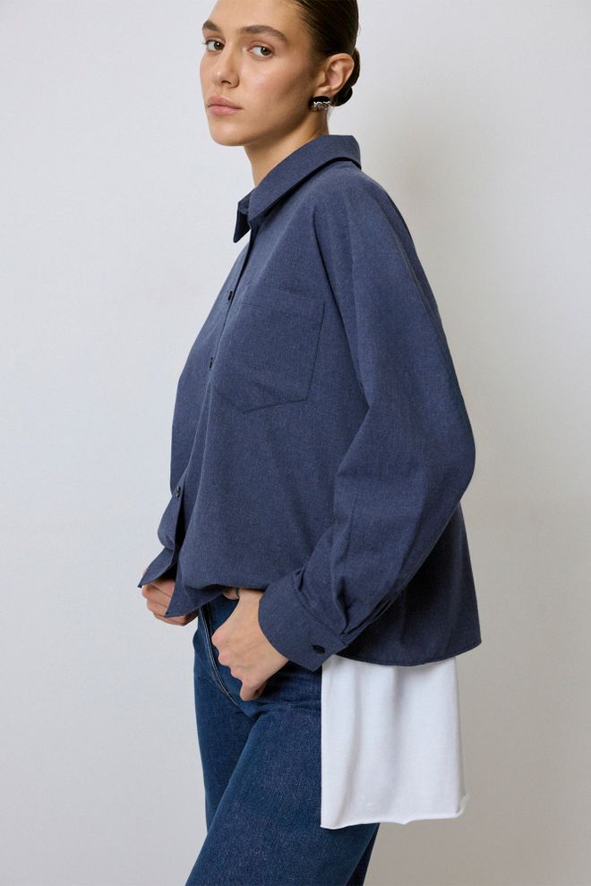 Touche Prive Camisa Azul Casual Com Botões E Decote Entalhado Roupas por atacado Casual