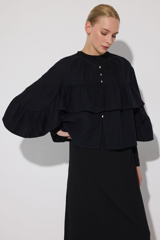 Touche Prive Black Elegant Formal Shirt With Bell Sleeves Wholesale Clothing Lounge