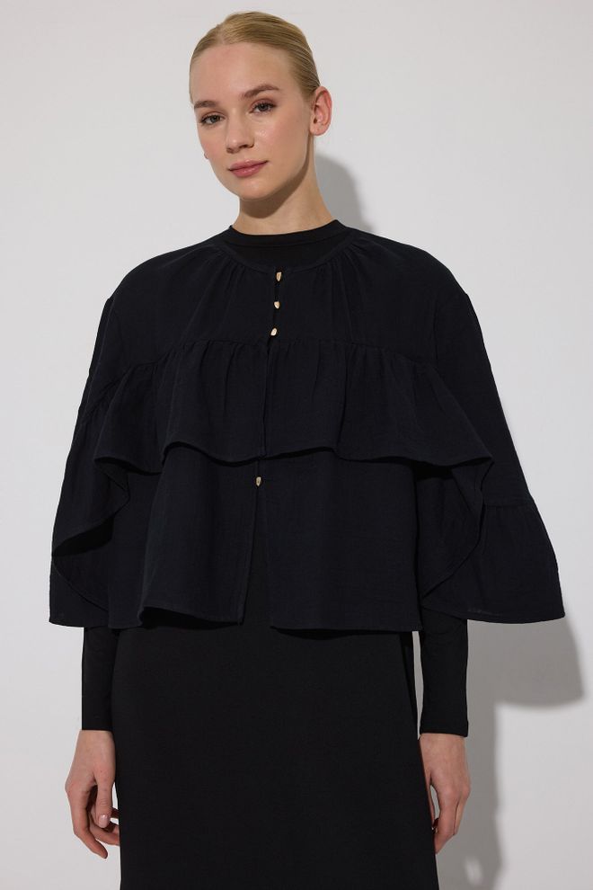 Touche Prive Black Elegant Formal Shirt With Bell Sleeves Wholesale Clothing 1