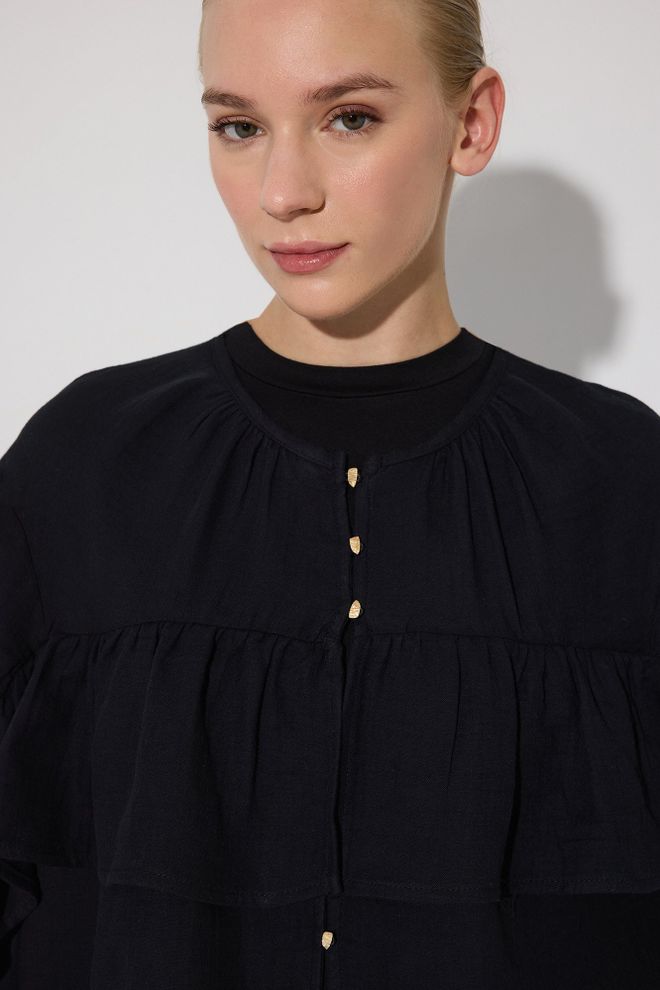 Touche Prive Black Elegant Formal Shirt With Bell Sleeves Wholesale Clothing Casual