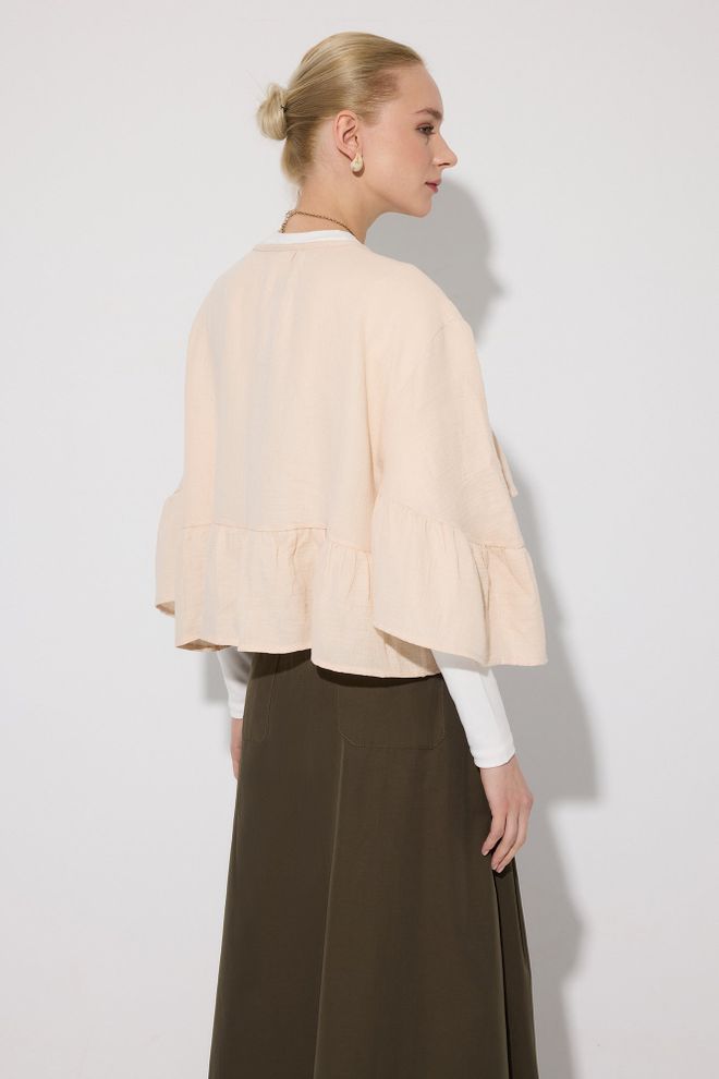 Touche Prive Beige Boho Shirt With Bell Sleeves Wholesale Clothing Casual