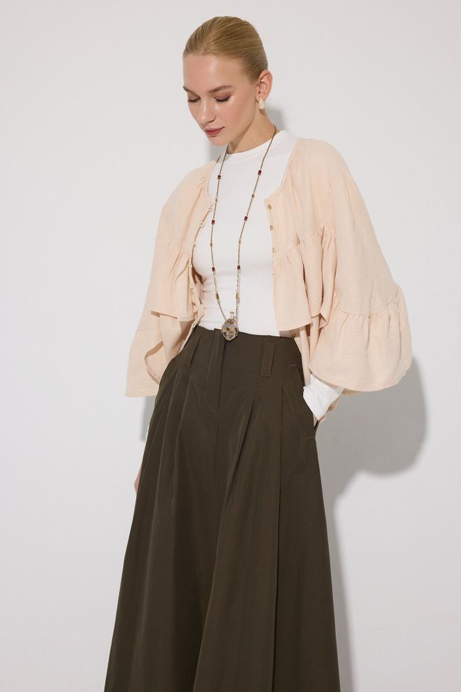 Touche Prive Beige Boho Shirt With Bell Sleeves Wholesale Clothing Lounge