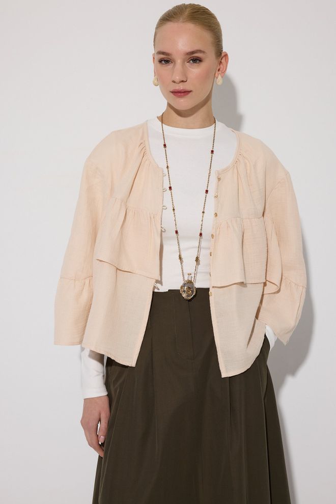 Touche Prive Beige Boho Shirt With Bell Sleeves Wholesale Clothing Spring