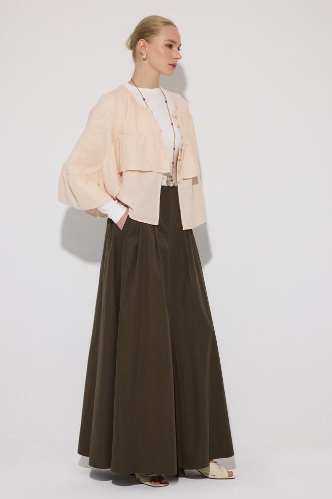 Touche Prive Бежевая Бохо Рубашка С Рукавами Колокол Оптовая продажа одежды Скромный