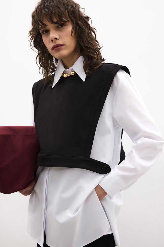 Touche Prive Siyah Resmi Gömlek Polo Yaka Ve Düğmeli Kapatma Toptan Giyim Resmi