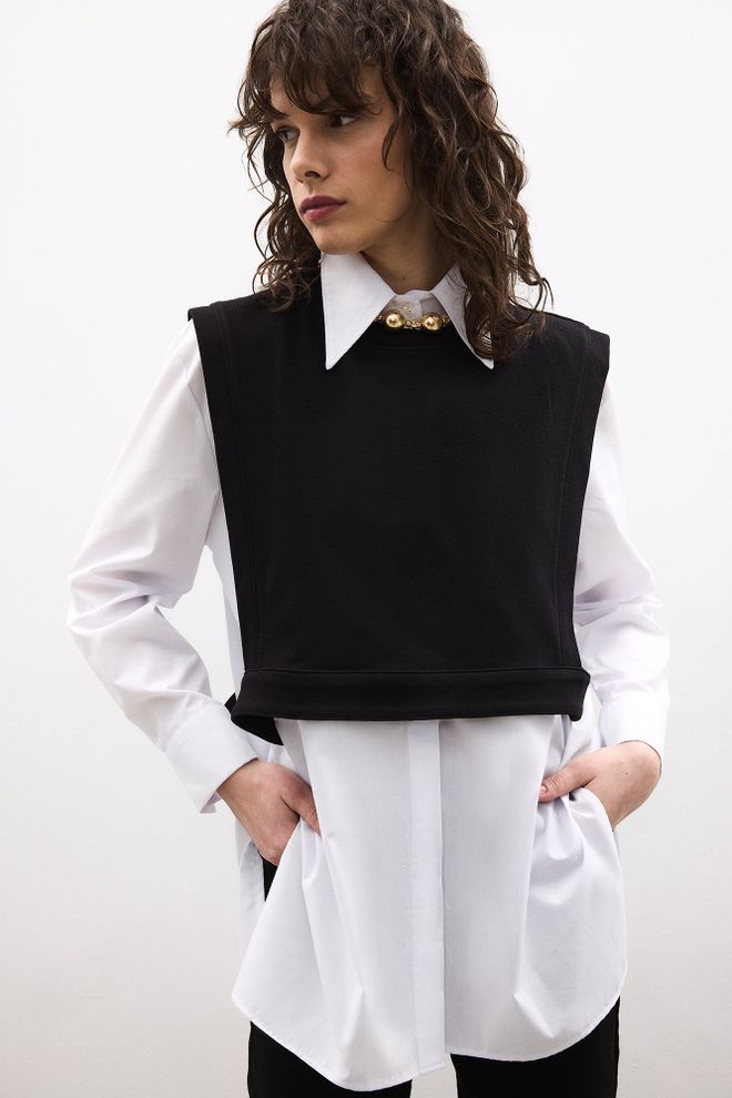 Touche Prive Siyah Resmi Gömlek Polo Yaka Ve Düğmeli Kapatma Toptan Giyim Bahar