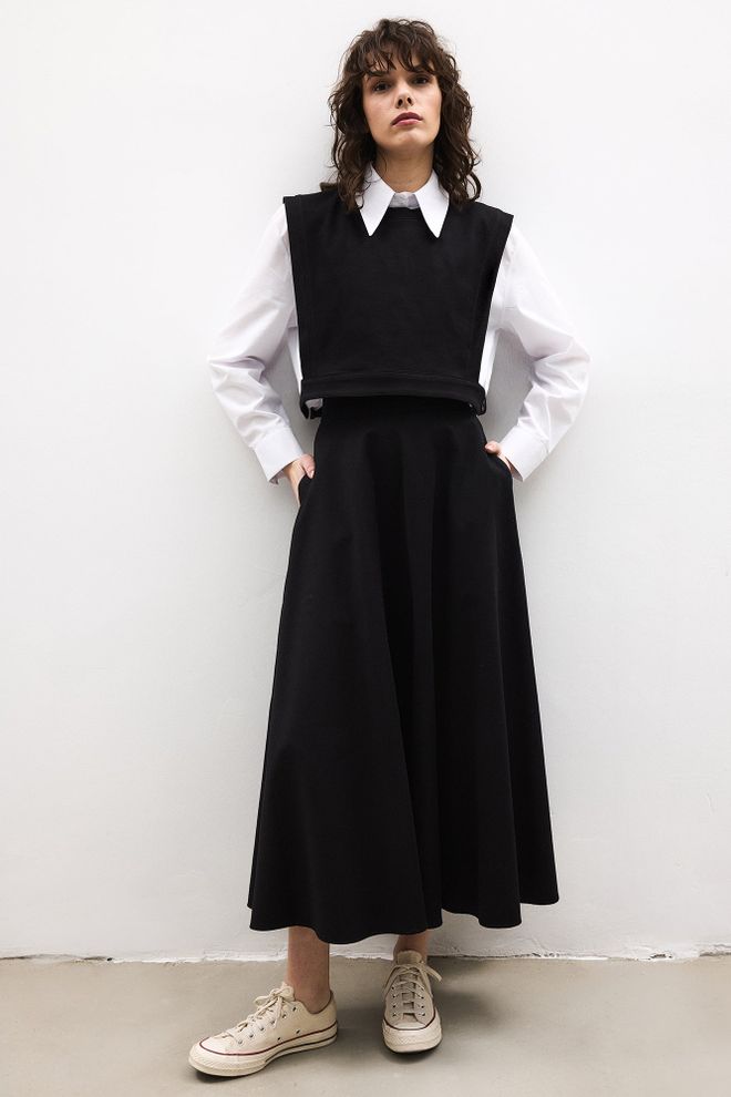 Touche Prive Siyah Resmi Gömlek Polo Yaka Ve Düğmeli Kapatma Toptan Giyim Sonbahar