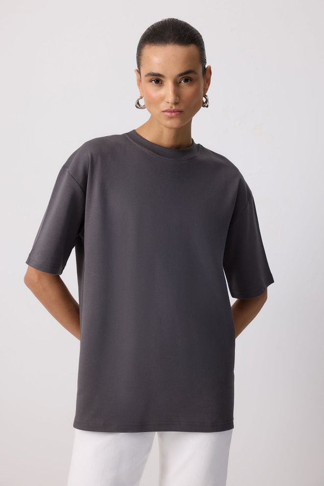 Touche Prive Grau Lässiges Streetwear Oversized Hemd Mit Wasserfallkragen Großhandelskleidung Lässig