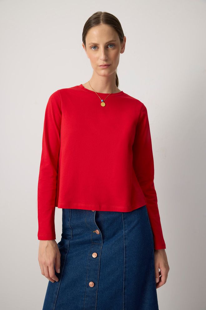 Touche Prive Красная Повседневная Рубашка С Круглым Вырезом И Длинными Рукавами Оптовая продажа одежды Повседневный