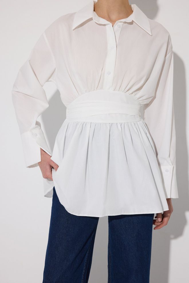 Touche Prive Beyaz Şal Yakalı Ve Uzun Kollu Tunik Toptan Giyim Ev Hali