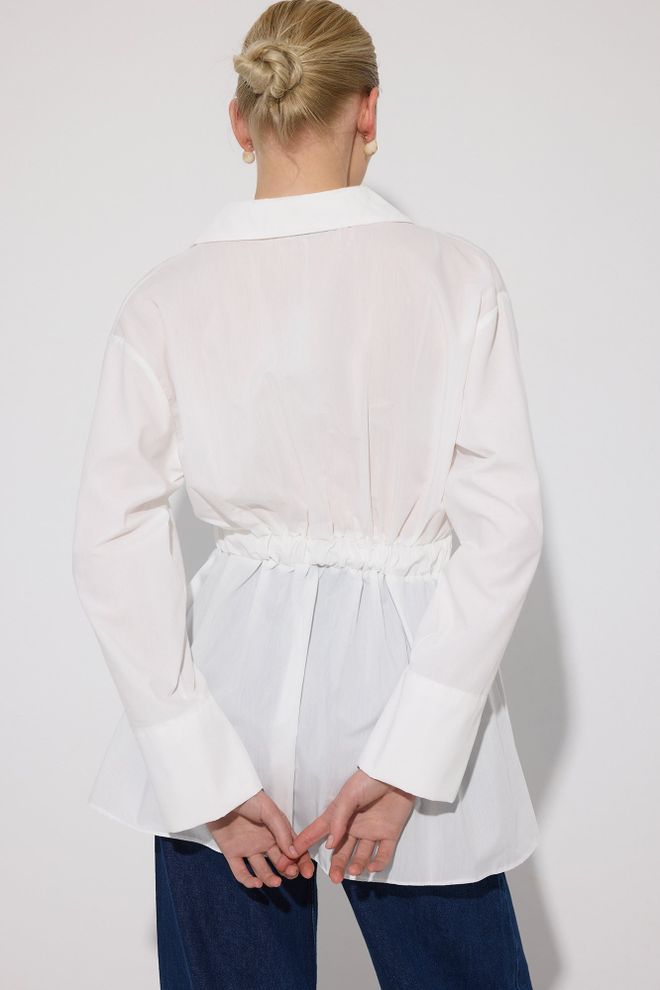 Touche Prive Beyaz Şal Yakalı Ve Uzun Kollu Tunik Toptan Giyim 1