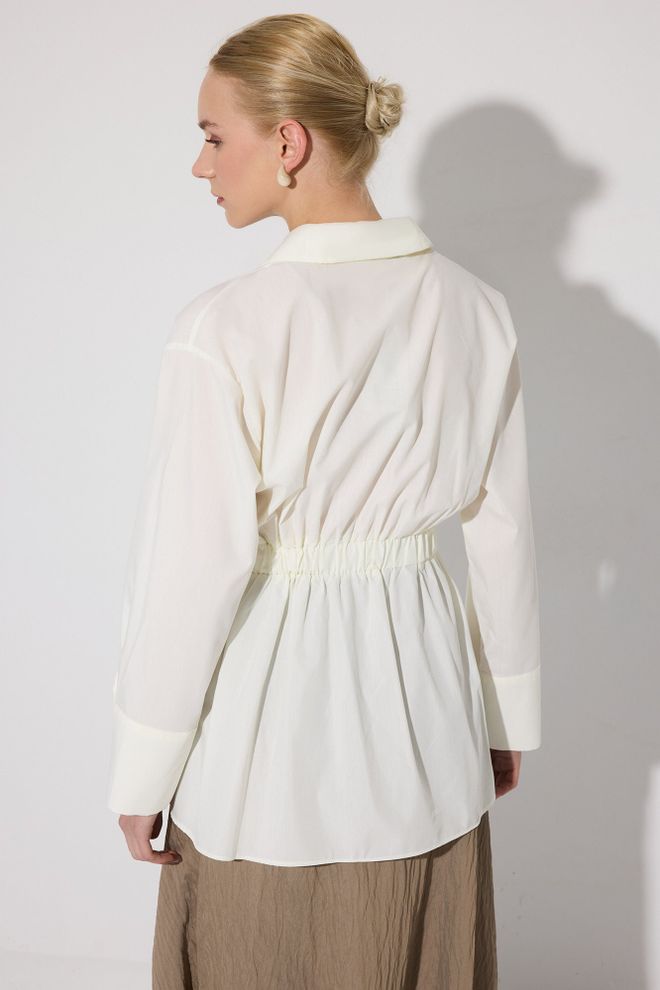 Touche Prive Beyaz Zarif Çentikli Yakalı Düğmeli Tunik Toptan Giyim Gündelik