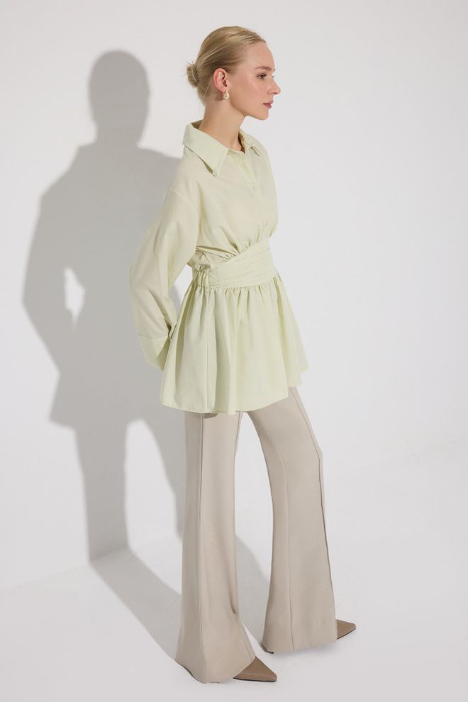 Touche Prive Bej Polo Yakalı Düğmeli Tunik Toptan Giyim Bahar