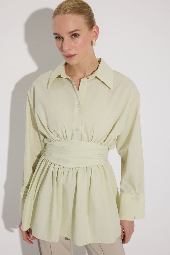 Touche Prive Bej Polo Yakalı Düğmeli Tunik Toptan Giyim 1