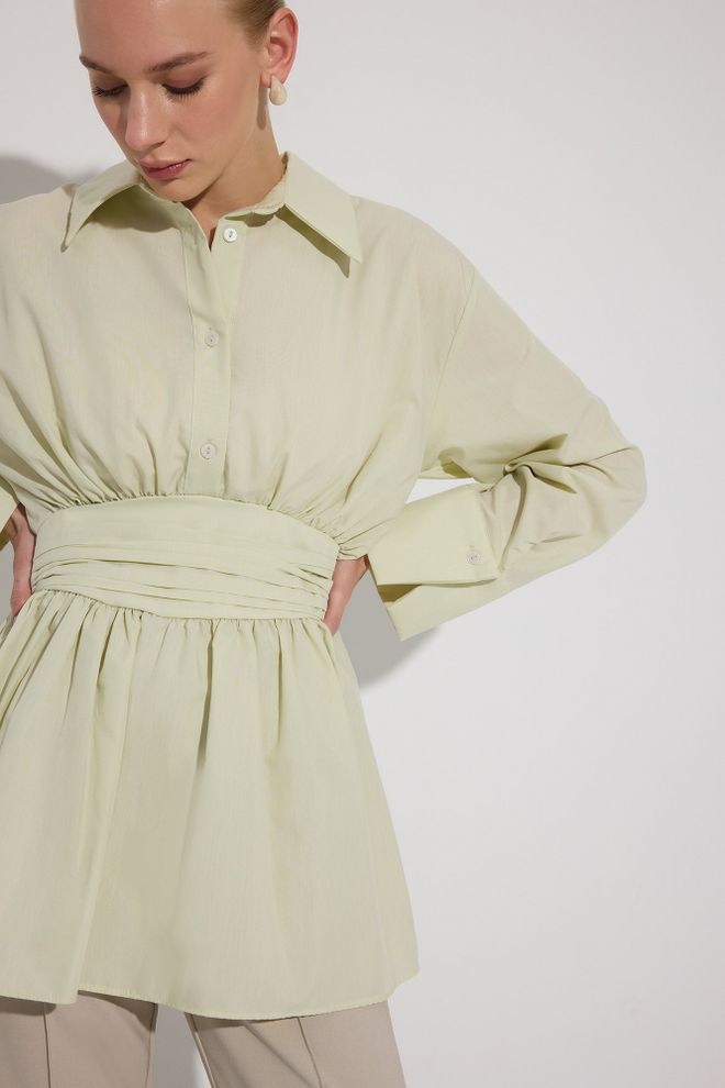 Touche Prive Bej Polo Yakalı Düğmeli Tunik Toptan Giyim İş