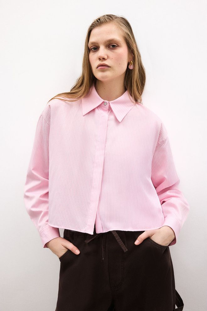 Touche Prive Pink Striped Oversized Fit Shirt Wholesale Clothing 1