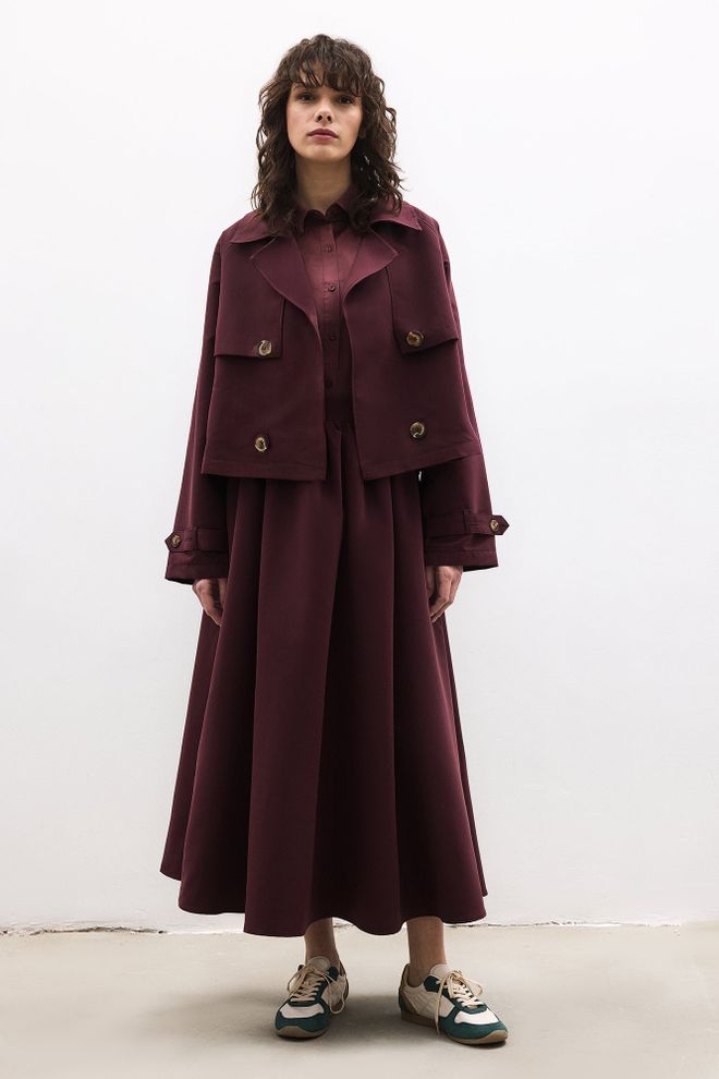 Touche Prive Claret Red Elegant Buttoned Set Wholesale Clothing Spring