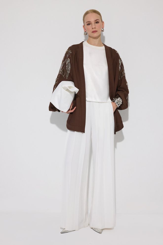 Touche Prive Brown Ethnic Kimono With Floral Pattern Wholesale Clothing Casual