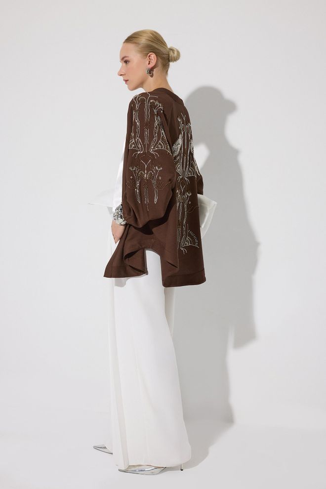 Touche Prive Brown Ethnic Kimono With Floral Pattern Wholesale Clothing 1