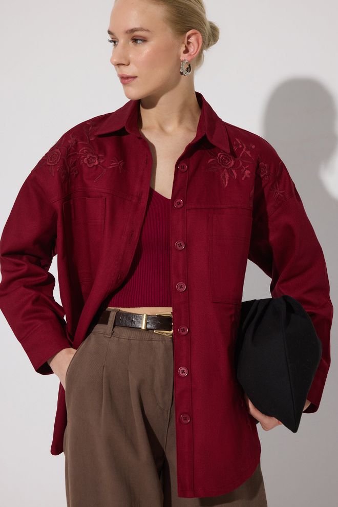 Touche Prive Μπορντό Μακρύ Μανίκι Casual Πουκάμισο Χονδρικό εμπόριο ενδυμάτων Casual