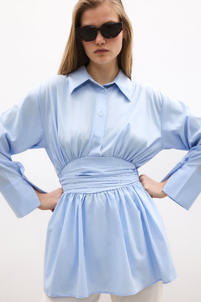 Touche Prive Modrá Elegantná Tunika Na Gombíky Veľkoobchod s oblečením Práca