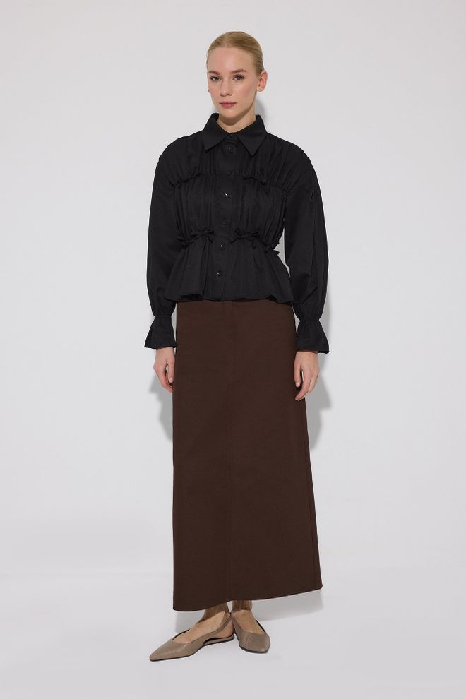 Touche Prive Κομψό Μαύρο Πουκάμισο Με Μανίκια Και Βολάν Χονδρικό εμπόριο ενδυμάτων Επίσημο