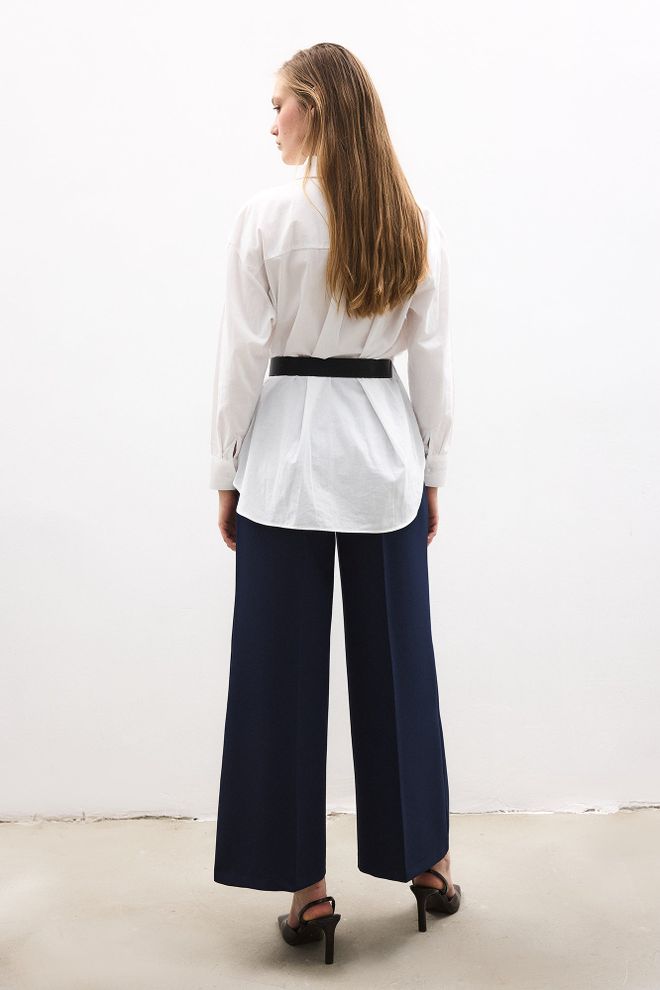 Touche Prive Navy Blue Palazzo Pants Wide Leg Zip Up Wholesale Clothing 1