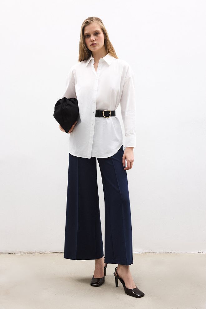 Touche Prive Spodnie Palazzo Granatowe Szeroka Nogawka Na Zamek Hurtowa sprzedaż odzieży Casual