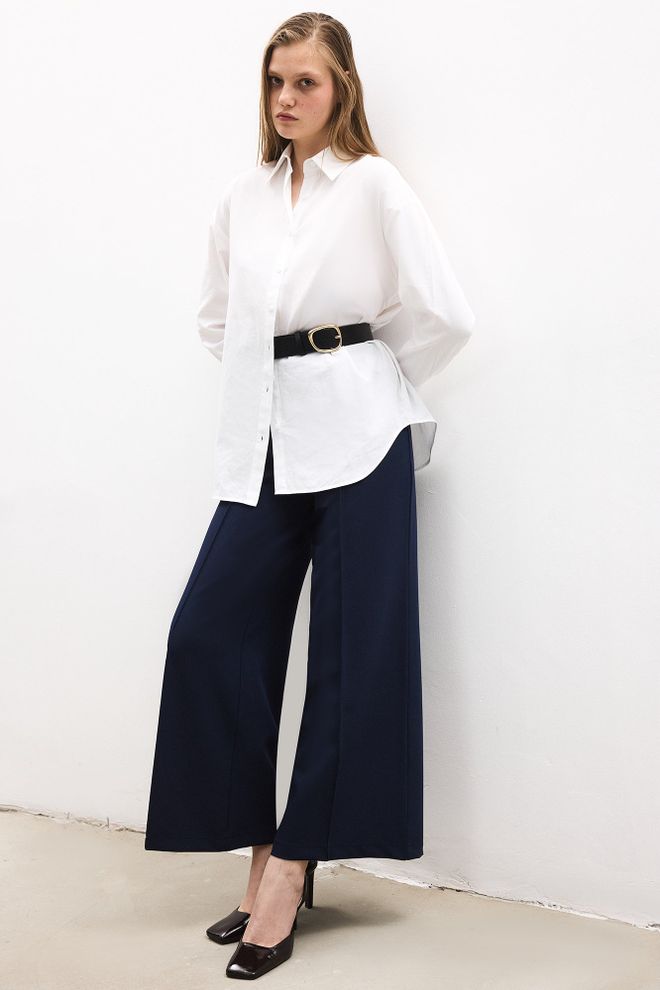 Touche Prive Navy Blue Palazzo Pants Wide Leg Zip Up Wholesale Clothing Spring