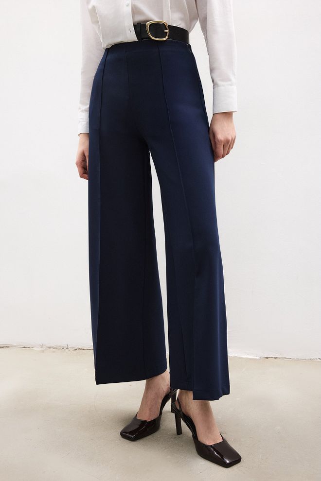 Touche Prive Navy Blue Palazzo Pants Wide Leg Zip Up Wholesale Clothing Formal