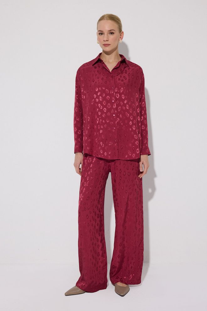 Touche Prive Claret Red Shirt With Animal Print And Polo Neck Wholesale Clothing 1