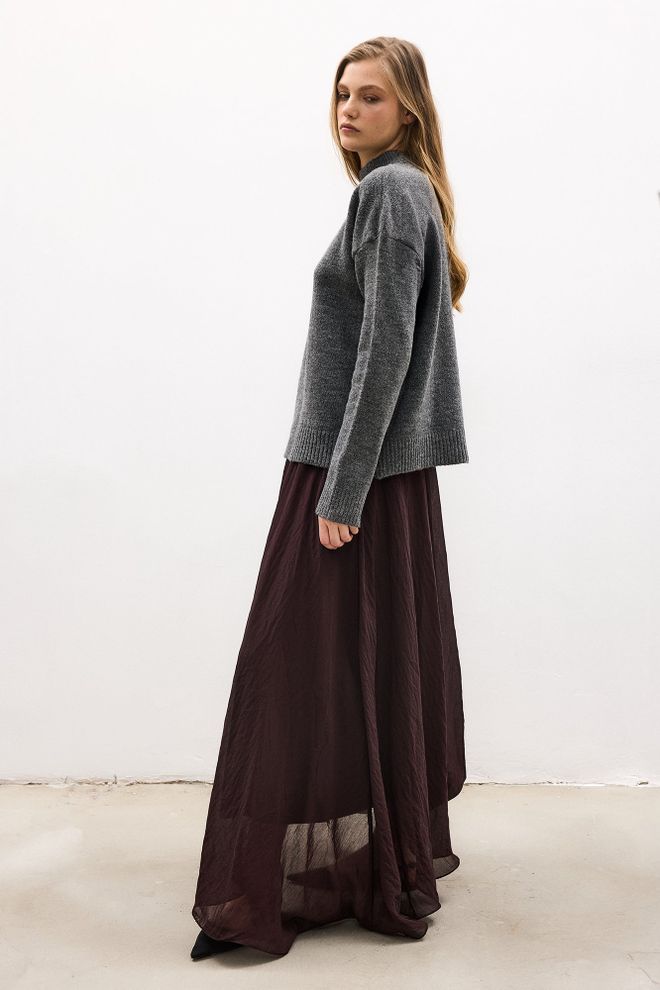 Touche Prive Grey Casual Oversized Sweater With Turtle Neck Wholesale Clothing Casual