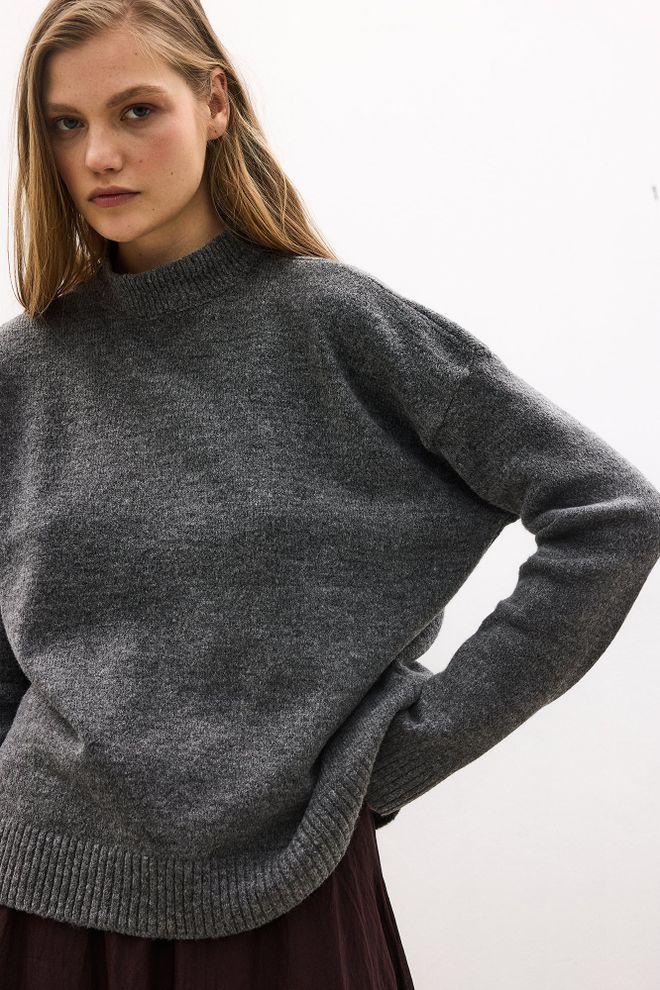 Touche Prive Grey Casual Oversized Sweater With Turtle Neck Wholesale Clothing Spring
