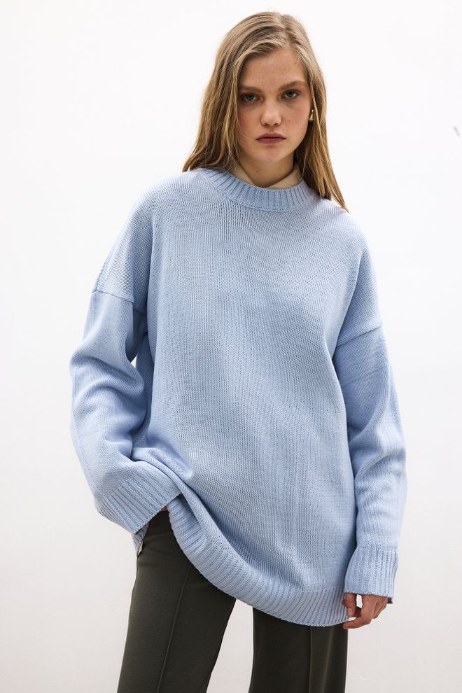 Touche Prive Blue Oversized Fit Crew Neck Sweater Wholesale Clothing Spring