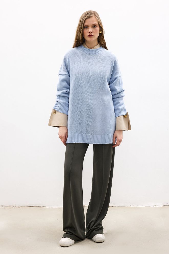 Touche Prive Blue Oversized Fit Crew Neck Sweater Wholesale Clothing 1