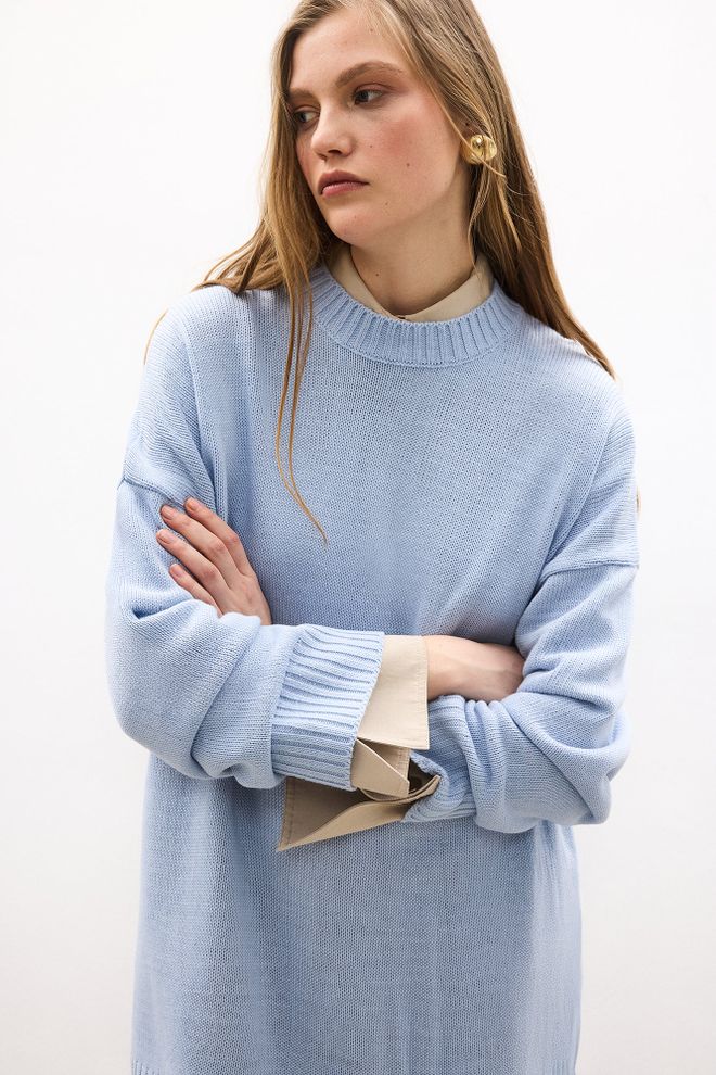 Touche Prive Blue Oversized Fit Crew Neck Sweater Wholesale Clothing Lounge