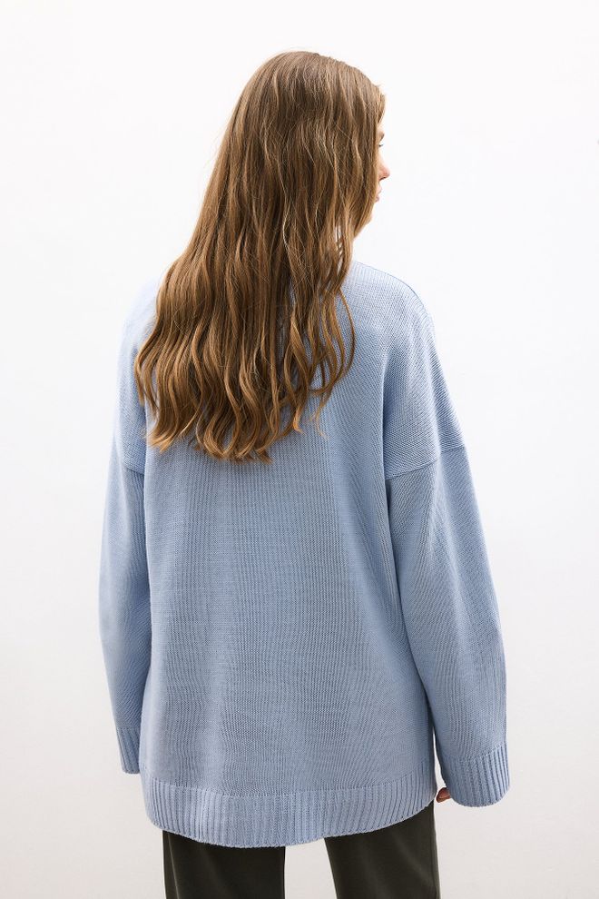 Touche Prive Blue Oversized Fit Crew Neck Sweater Wholesale Clothing Casual