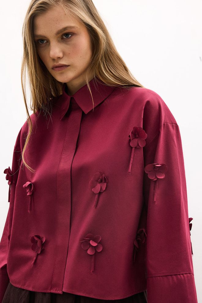 Touche Prive Claret Red Elegant Shirt Wholesale Clothing Spring
