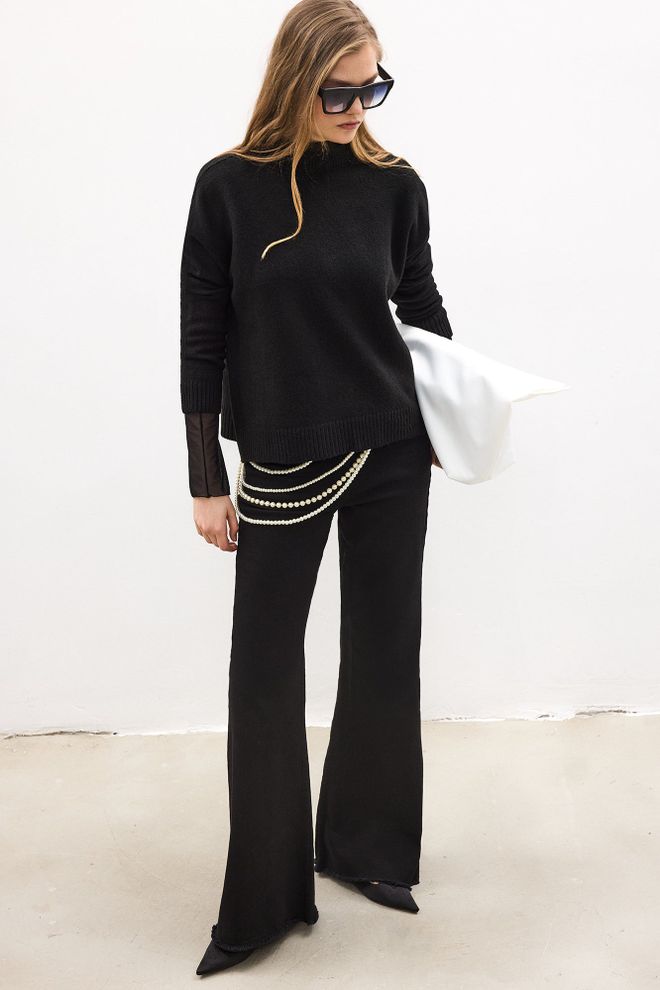 Touche Prive Black Casual Elegant Sweater With High Neck Wholesale Clothing 1