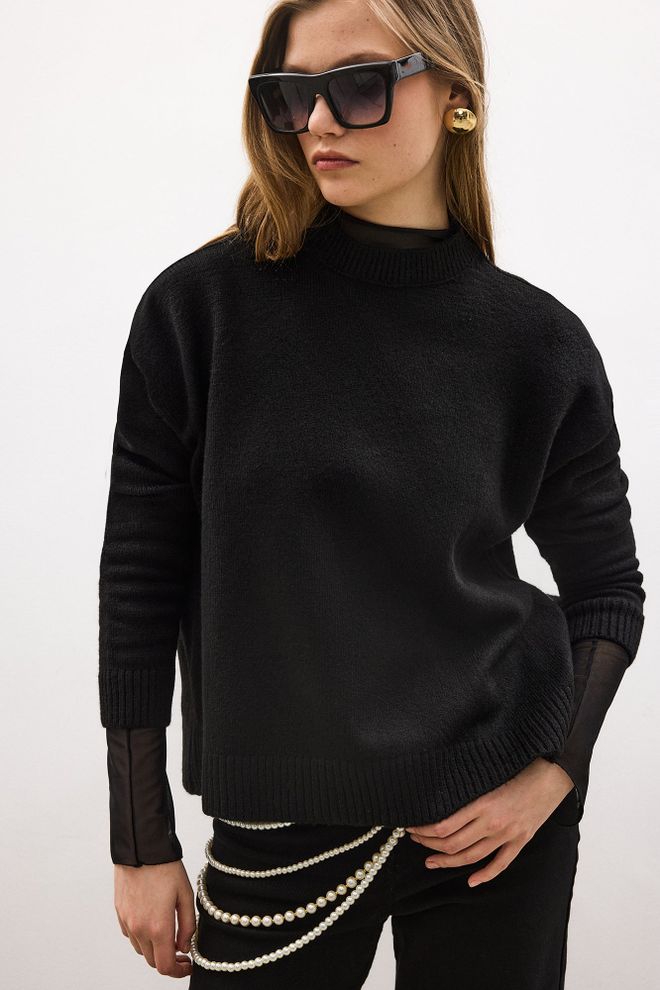 Touche Prive Black Casual Elegant Sweater With High Neck Wholesale Clothing Fall