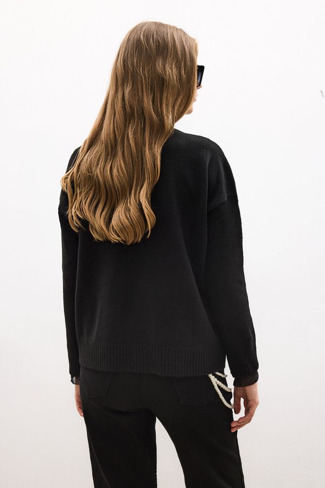 Touche Prive Black Casual Elegant Sweater With High Neck Wholesale Clothing Elegant