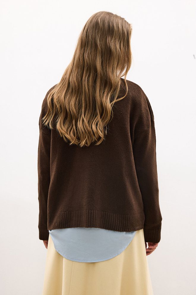Touche Prive Brown Oversized High Neck Sweater Wholesale Clothing 5