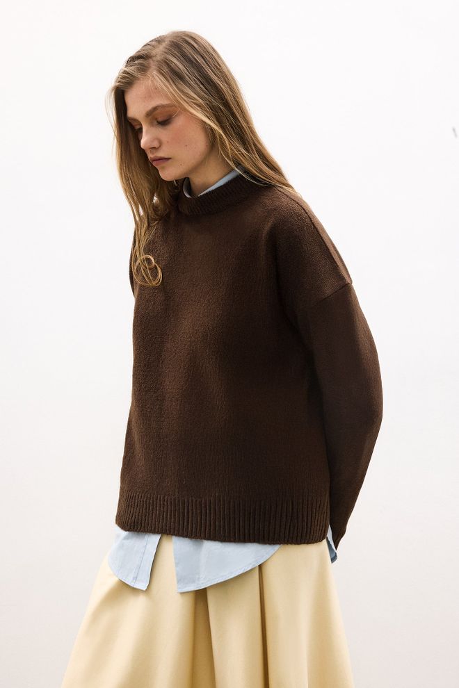 Touche Prive Brown Oversized High Neck Sweater Wholesale Clothing Fall